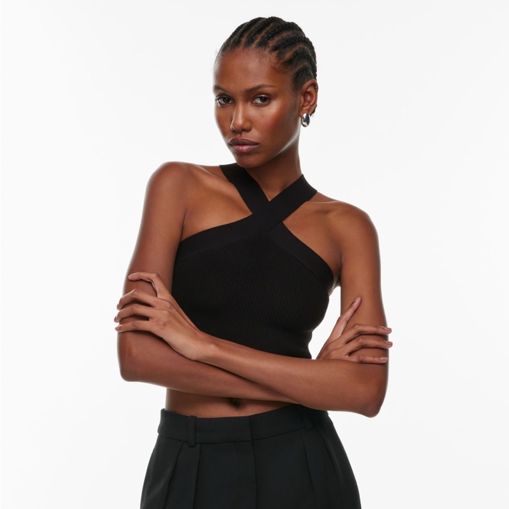 Aritzia Sculpt Knit Criss Cross Cropped Tank in Black size XS